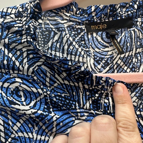 Maje Paris Blue Abstract Print Smocked Waist Mini Dress Size 40 - Picture 13 of 13